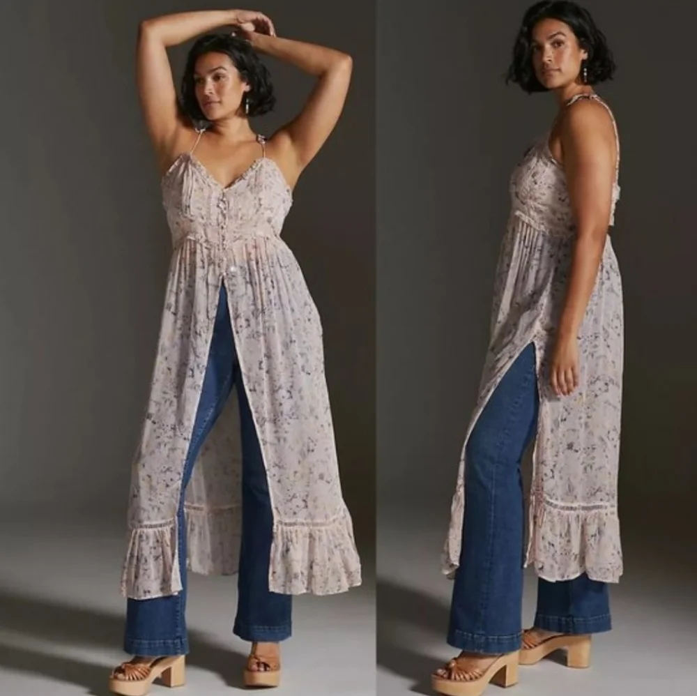 Anthropologie Asymmetrical Floral Dress in Pink and Cream - Picture 5 of 11